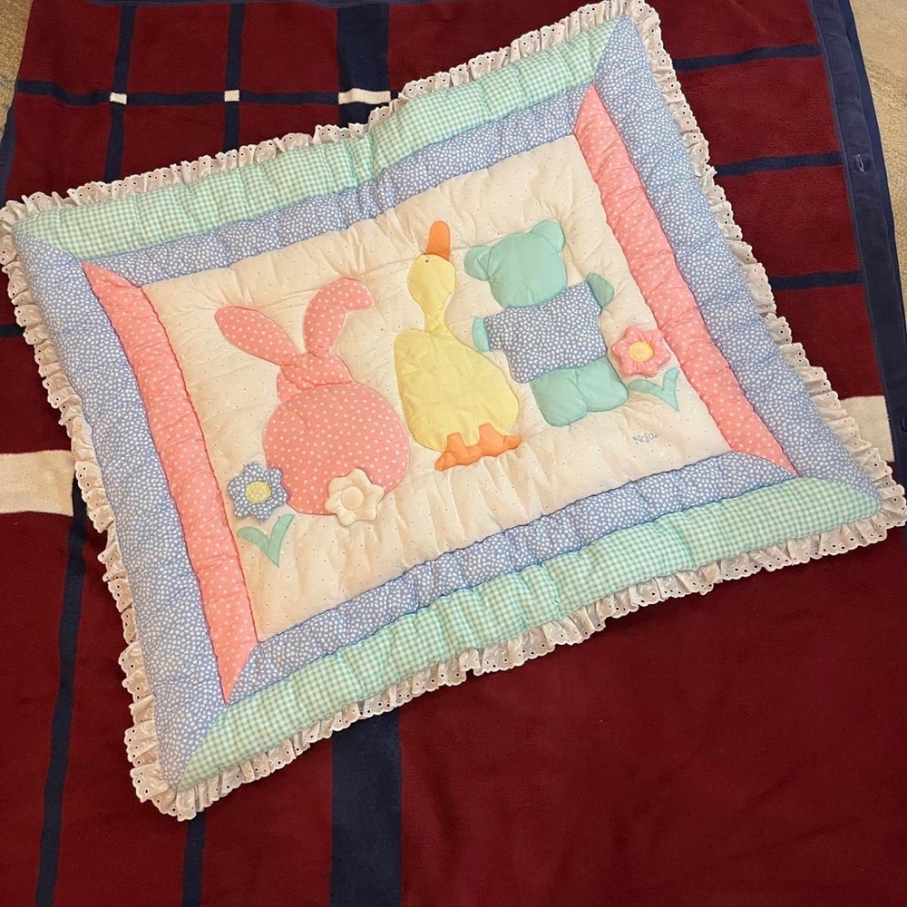 Vintage Nojo Baby Crib Animals Comforter Reversible Bunny Duck Bear Flowers